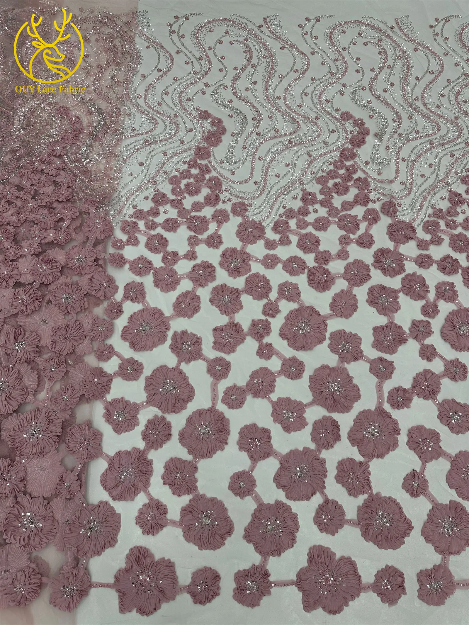 Burgunderroter 3D-Spitzenstoff, afrikanischer Perlen-Spitzenstoff, 5 Yards, nigerianischer Tüll, Pailletten-Spitzenstoff, Party, Damen, Hochzeitskleid, Nähen – Detail 6