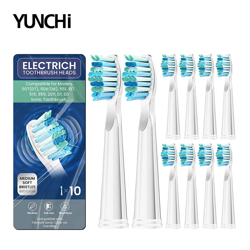 

10 Pcs Toothbrush Head For Fairywill Sonic Electric Toothbrush Replacement Du Pont Head FW-507/508/515/551/917/959/2011/D1/D3/D7