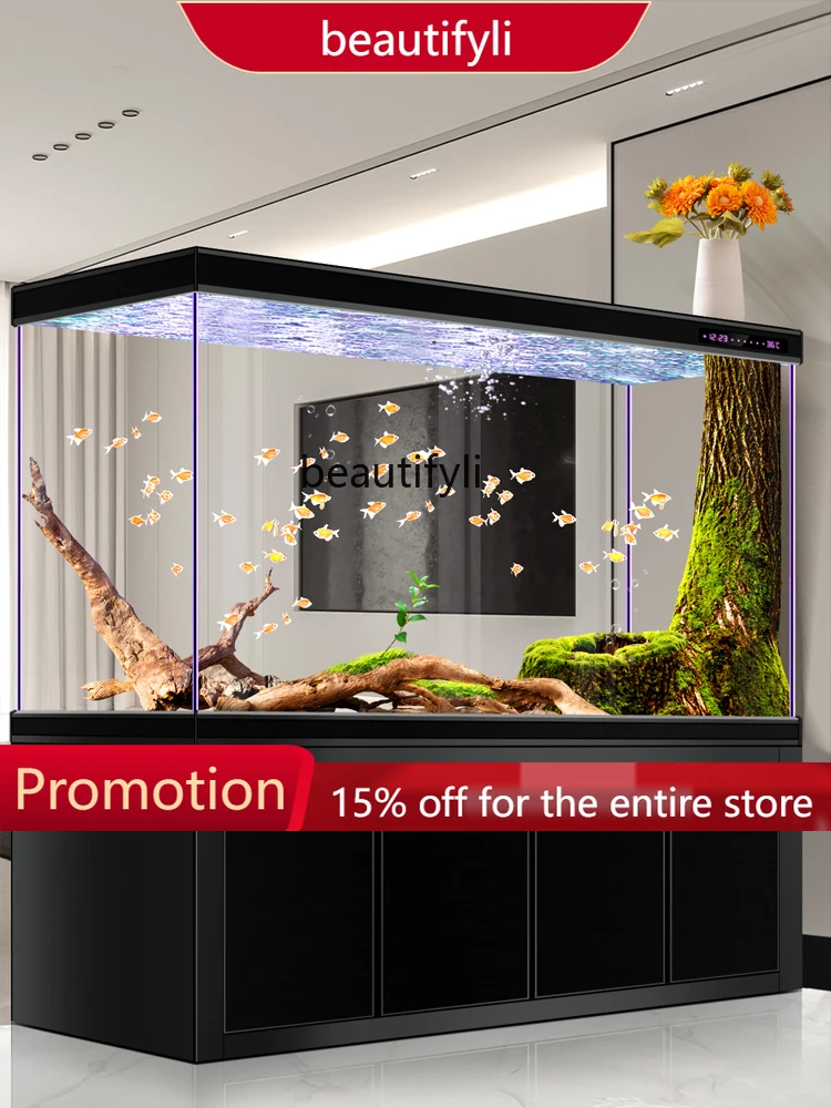 X188 Floor-to-ceiling fish tank living room large bottom filter water-free partition ultra-white dragon fish tank aquarium