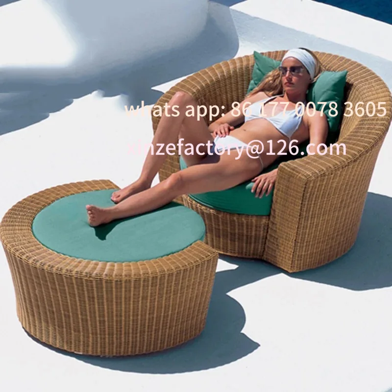 

Customizable Outdoor Lazy Sofa Rattan Villa Garden Nordic Round Bed Balcony