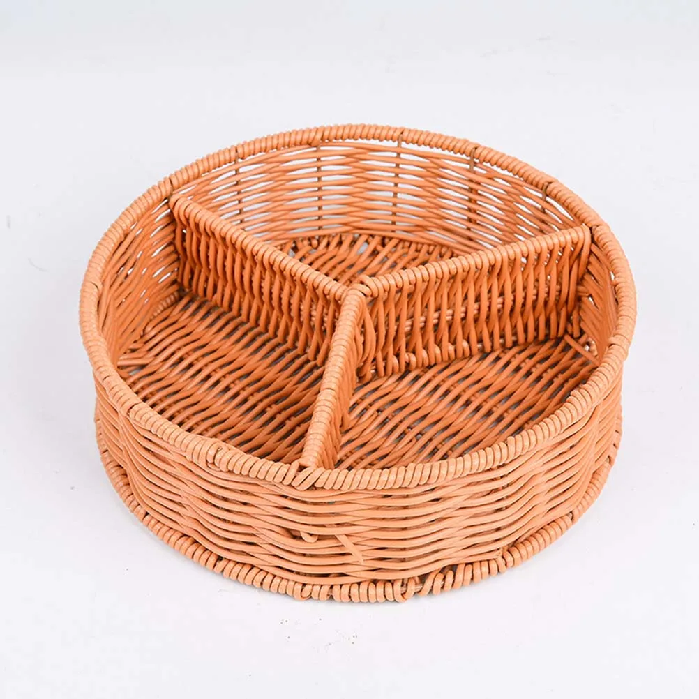 

Imitated Rattan Woven Basket Storage ganizer for Fruit Display Brown Compact Three Compartment Decor Household Storage