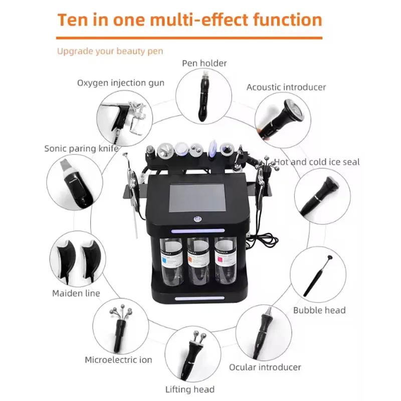 전문 산소 얼굴 미용 기기, 10 in 1 다기능 미용 기기, 얼굴 클렌징, 피부 미백, 안티에이징