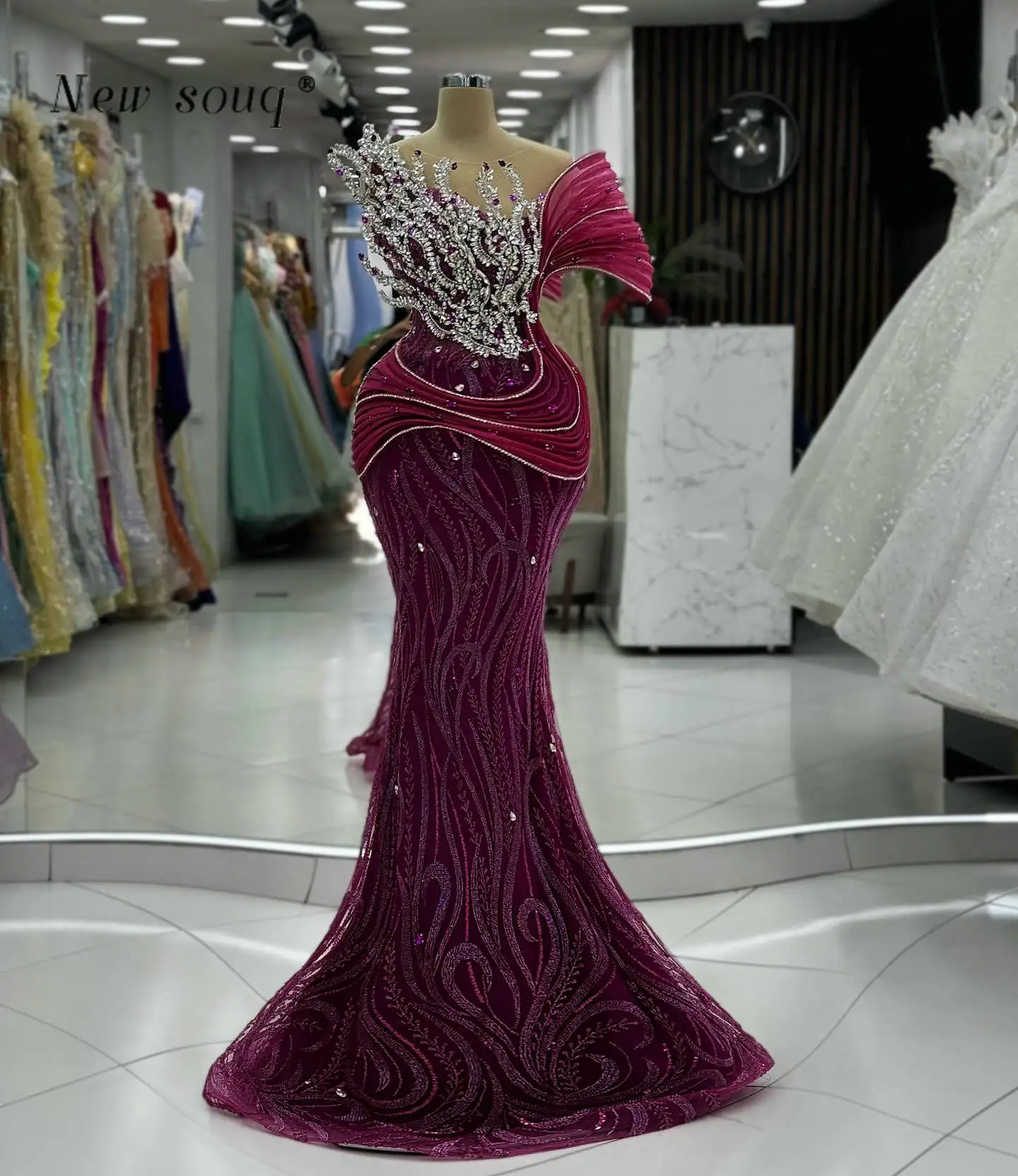 

Modern Fashion Burgundy Long Mermaid Evening Dresses Arabic Crystals Formal Wedding After Party Gowns Customize Prom Vestidos