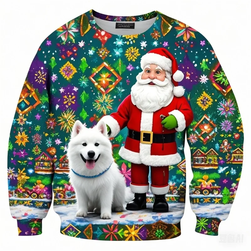 3D Print Santa Claus And Satsuma Graphic Sweatshirts Clothes Men Women Casual Round Neck Hoodie New In Christmas Plus Size Hoody