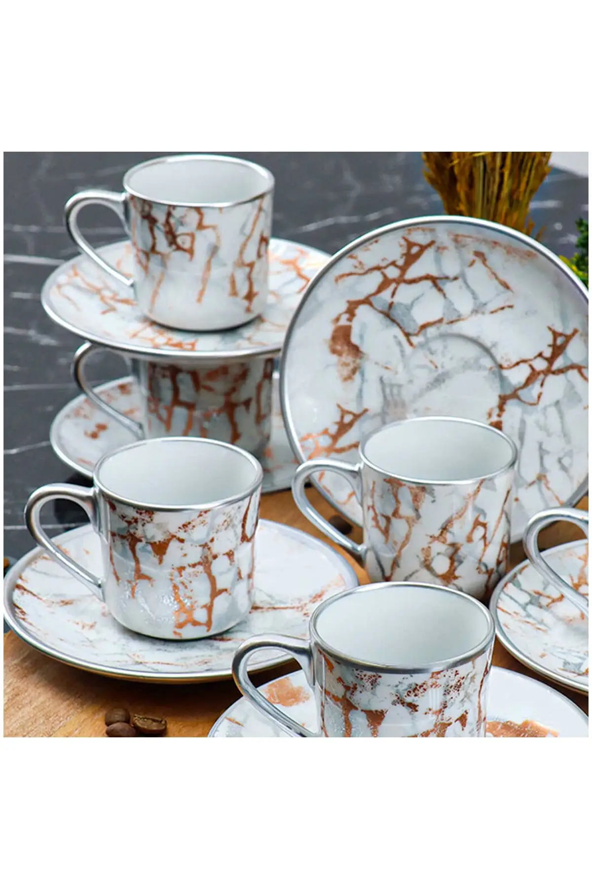 DOLBOVI 12 Piece Porcelain cup Pad Gray Copper handmade espresso cup