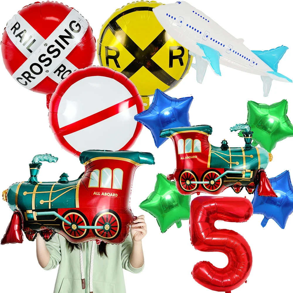 Zug-Themen-Party-Ballonset - Zug Flugzeug Verkehrsschild Folienballon für Kinder Jungen Geburtstag Transport-Party-Zubehör – Detail 1