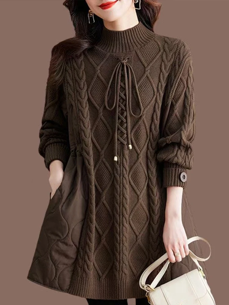 Max LuLu Korean Paddded Luxury Long Ladies Winter Sweaters Patchwork Casual Jumper Classic Vintage Loose Oversized Warm Pullover