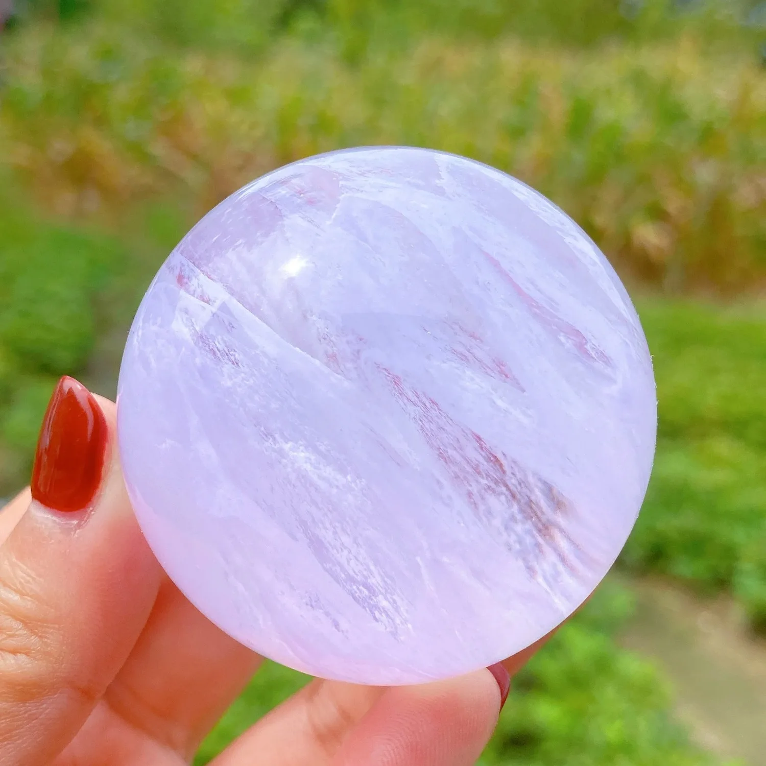 1pc Hand-Carved Stone Sphere - Bohemian Crystal Gem Sphere with Unique Inclusions, Decorative & Collectible Sphere