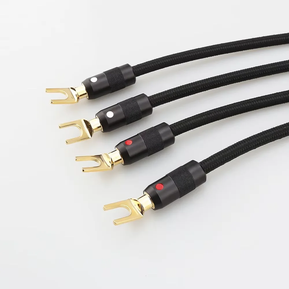 4PCS HiFi SP01 Silver Plated Jumper Audio Cord Banana to Banana Y Spade plug Speaker Bridge Cable Ampliter CD Connect cable