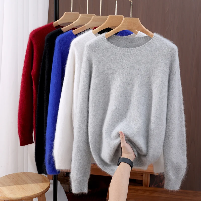 

Autumn And Winter Mink Wool Round Neck Sweater Casual Loose Wool Knit Bottoming Shirt Joker Solid Color Warm Top