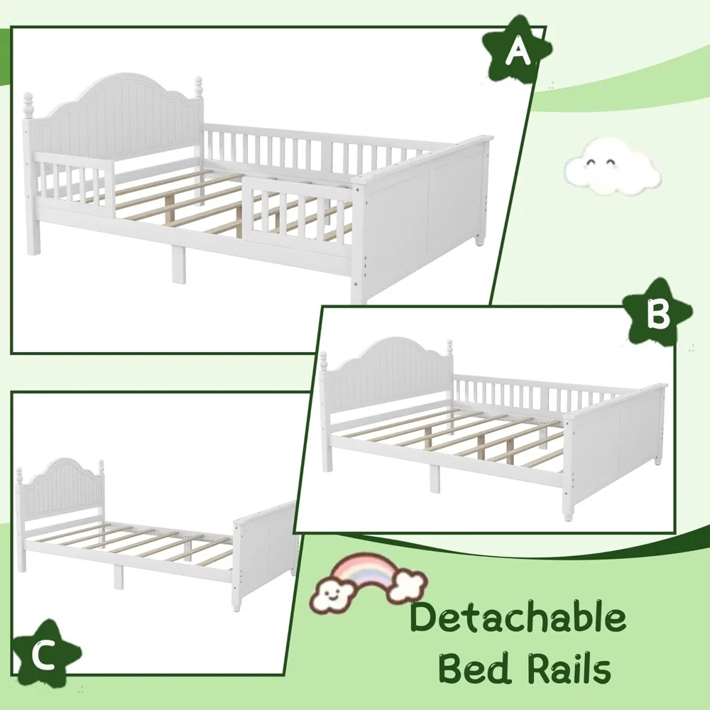 إطار سرير مزدوج الحجم للأطفال مع قضبان قابلة للفصل، وسرير بمنصة منخفضة مع لوح أمامي ولوح للقدمين، وأسرة خشبية مزدوجة مع دعم شرائح #4