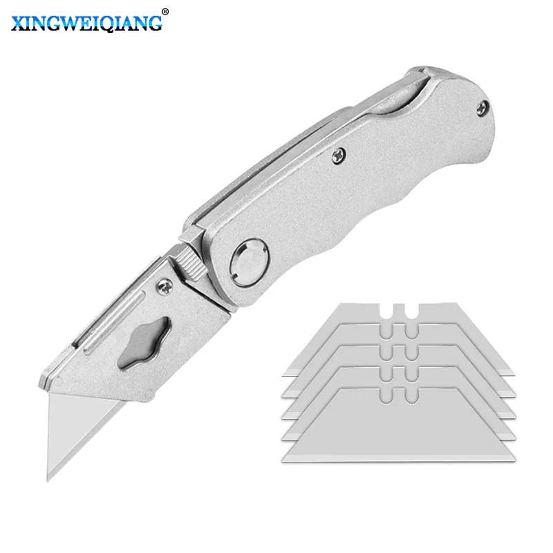 Art Knife Portable Household Industrial Cutting Folding Knife with 5 Blades