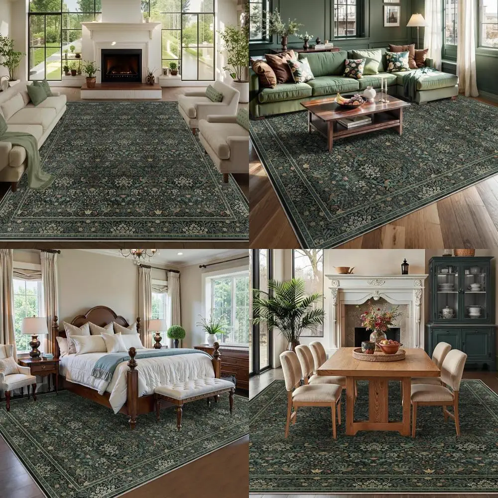 

Floral Area Rug, 8x10 Size, Washable for Living Room, Vintage Bohemian Style, Suitable for Bedroom and Dining Room, Distressed B