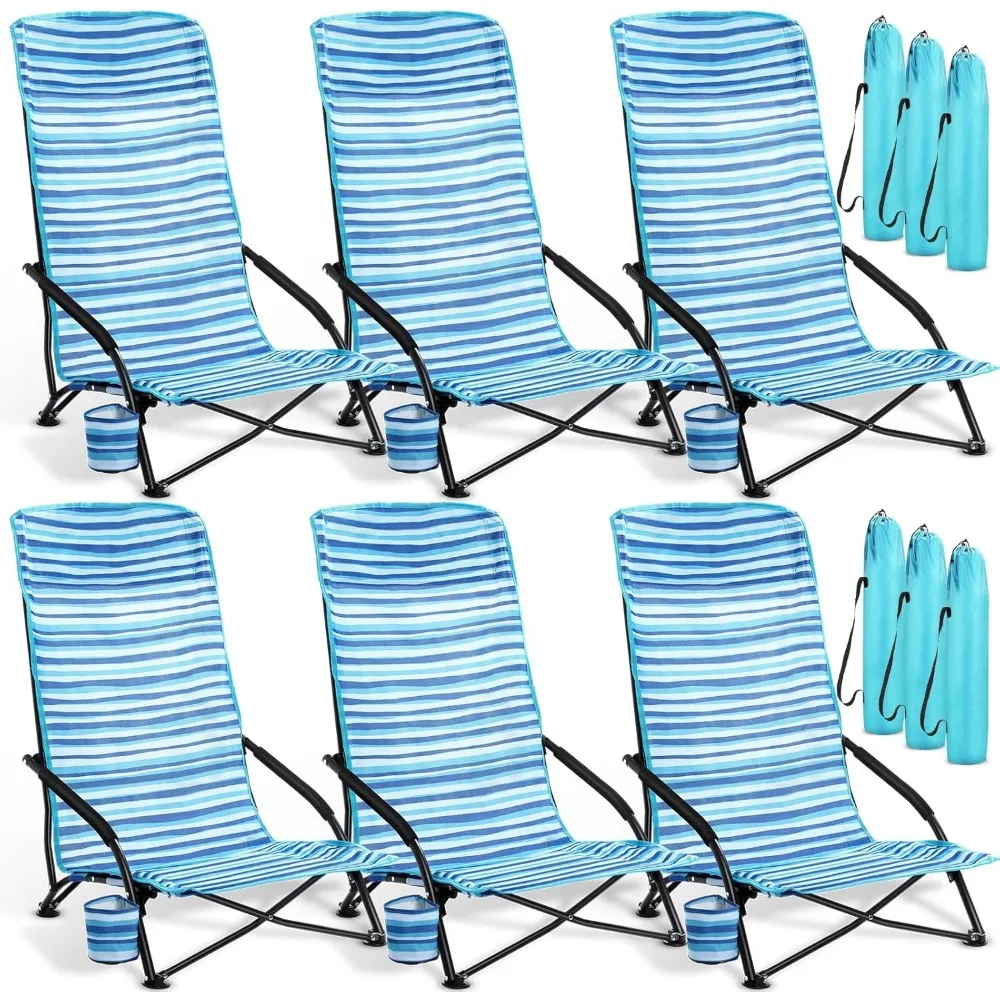 

6 Pack Low Beach Chairs, Lightweight Folding Chair, Low Seat Camping Chairs with Cup Holder,Beach Lawn Sand Travel Folding Chair