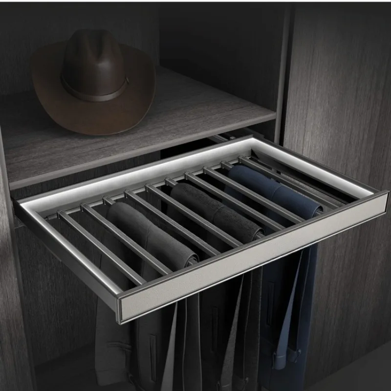 Wardrobe pants rack cabinet pull out pants rack pants hanger