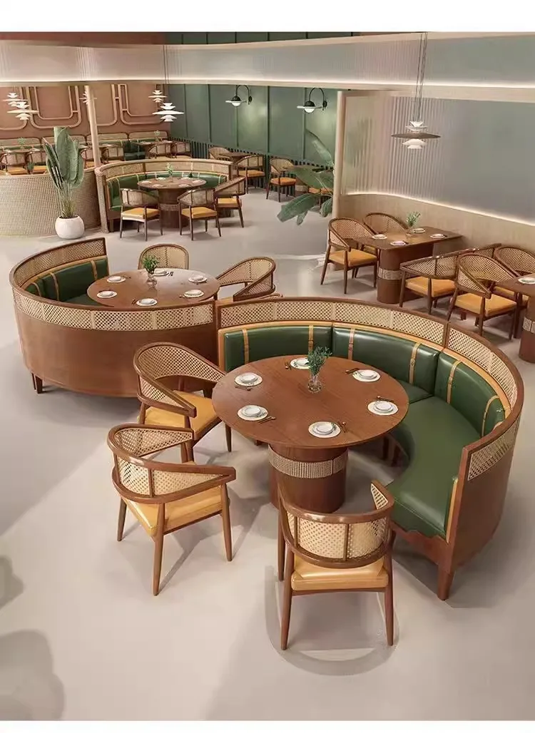 Modern Style Southeast Asian Restaurant Furniture Set Wooden Dining Table Chair Booth for Outdoor Living Room Hall for Hotels