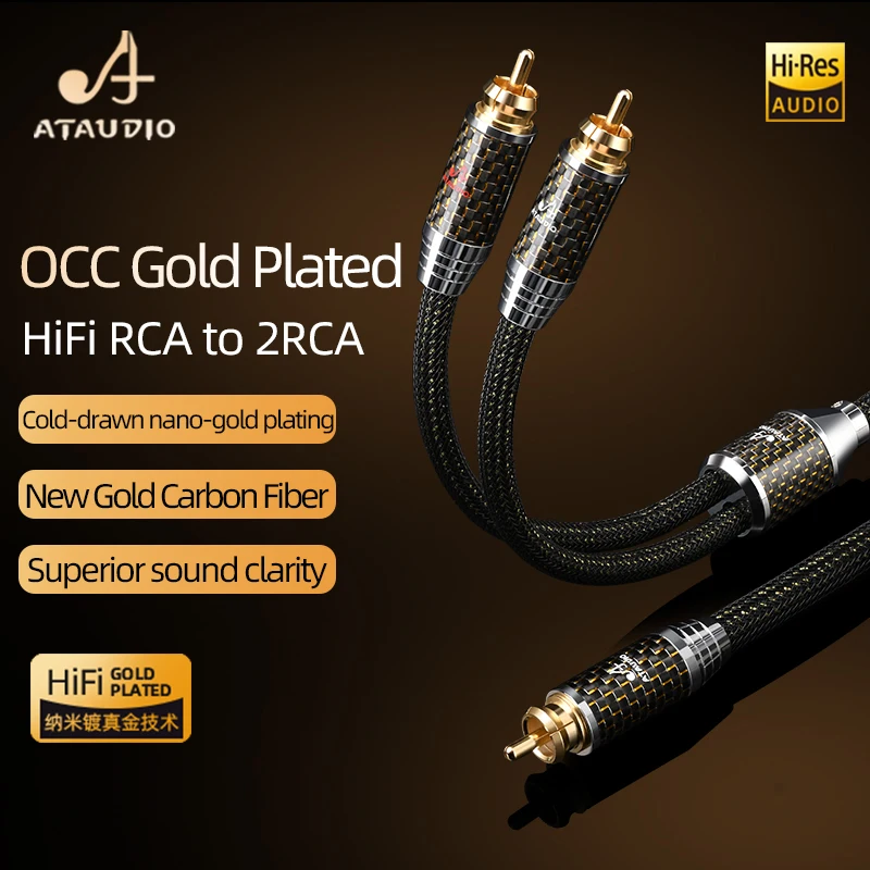 

ATAUDIO HiFi RCA to 2RCA Audio Cable High Quality OCC Gold-plated RCA Male to 2RCA Male Jack Y Splitter Cable for Amplifier DAC