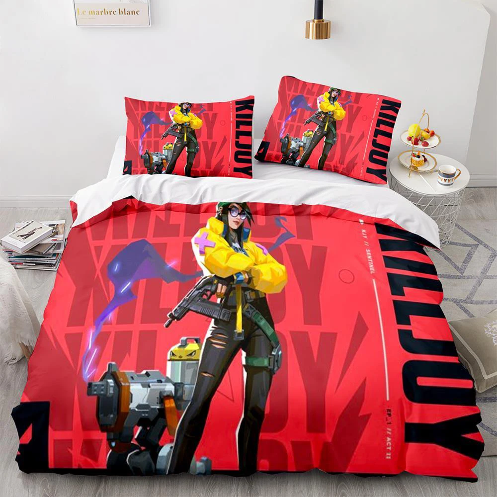 Game Valorant Neon Bedding Set Boys Girls Twin Queen Size Duvet Cover Pillowcase Bed Kids Adult Fashion Home Textileextile