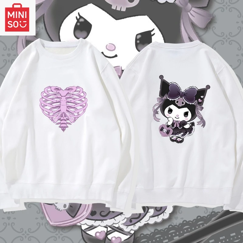 

MINISO Collaborates с толстовкой с принтом Sanrio Company Ltd, свободная повседневная и милая с длинными рукавами и рисунком для девочек и мальчиков