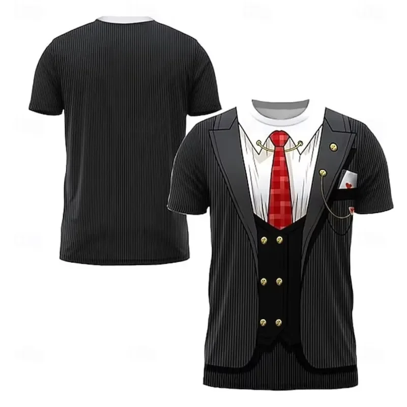 3D Short Sleeve Creative Suit Pattern 3D Print Sport Quick Dry Breathable Men T Shirt Outdoor Street Fun Party Cosplay Parent
