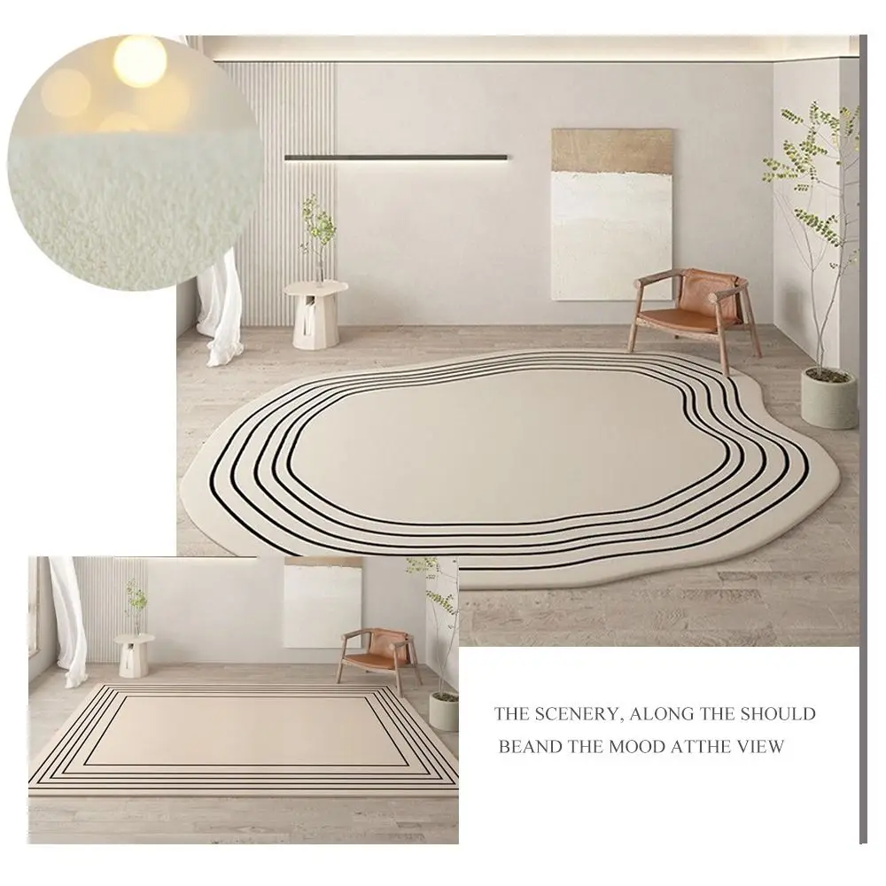 New Ins Bedside Rugs Fluffy Square Irregular Oval Rugs Cream Color Thicken Short Plush Mats Children Bedroom