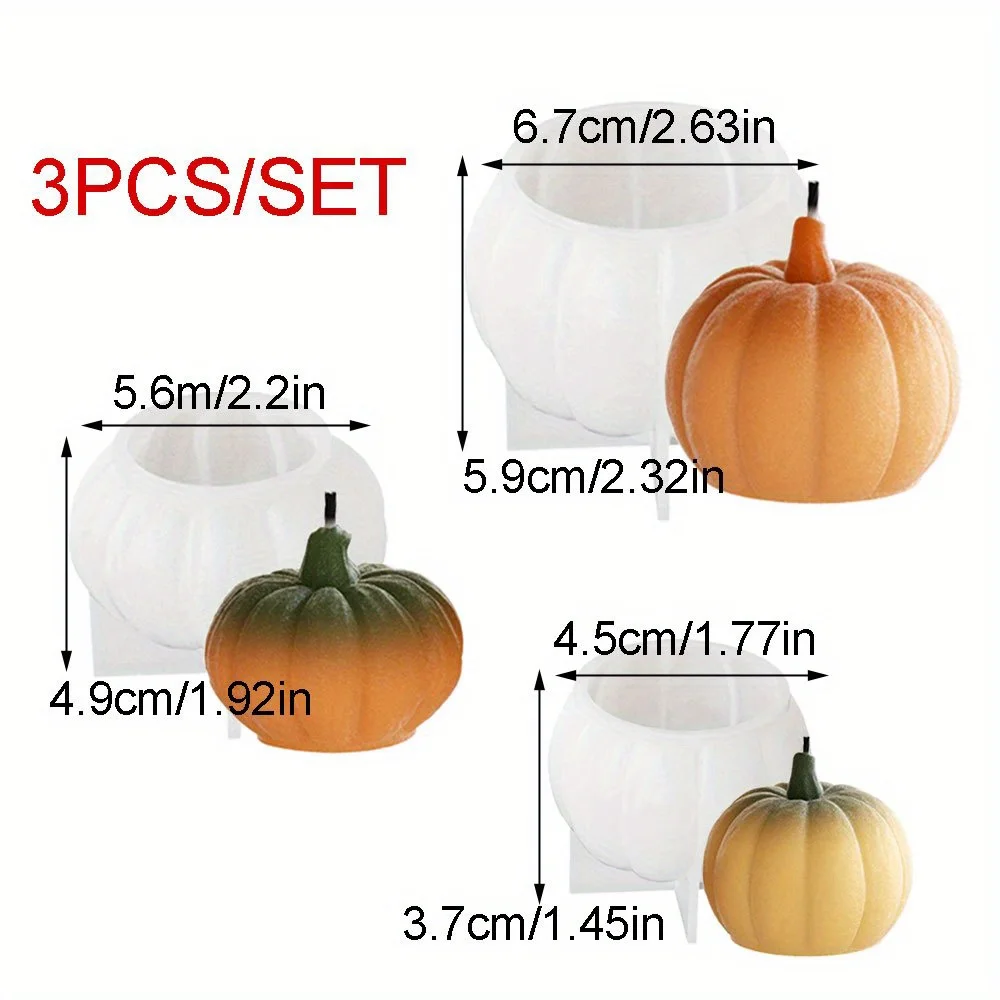 3pcs Multisize Pumpkin Silicone Candle Mold for Resin Plaster Craft Making Halloween Thanksgiving Home Decor Gifts Ornament