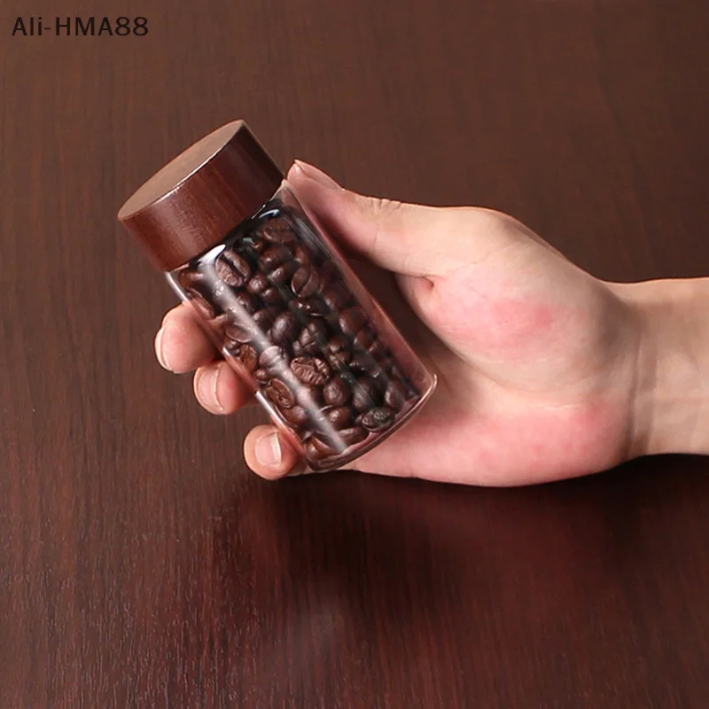 

HMA88-Coffee Bean Glass Tube With Wood Tool Bottled Tubes Grain Storage Wooden Sealed Airtight Canisters