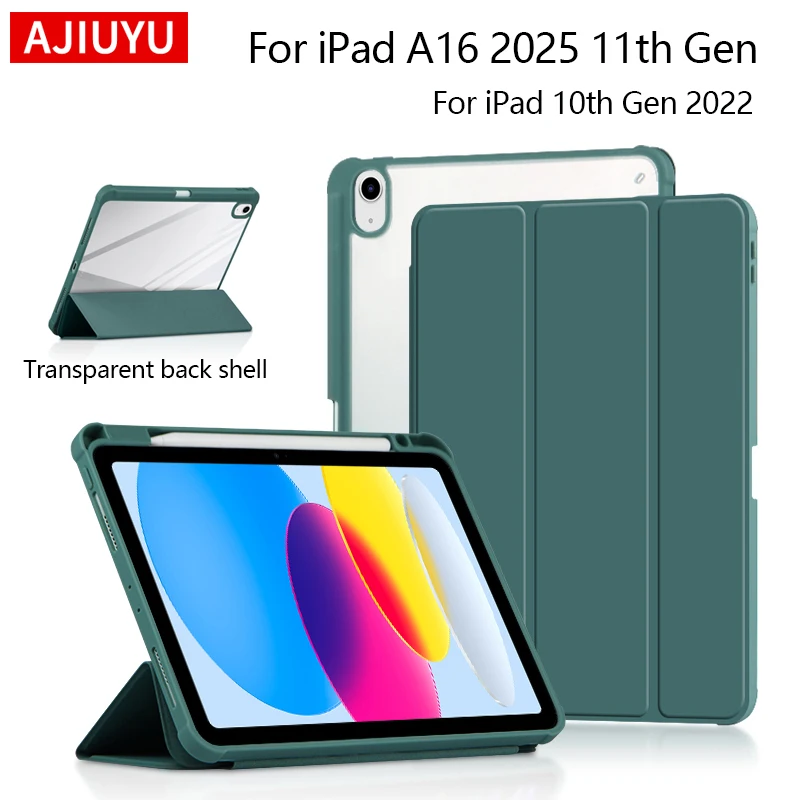 

AJIUYU для iPad A16 2025 Чехол 11-дюймовый складной откидной чехол-подставка для iPad 11-го 10-го поколения 2022 с чехлом-держателем для карандашей