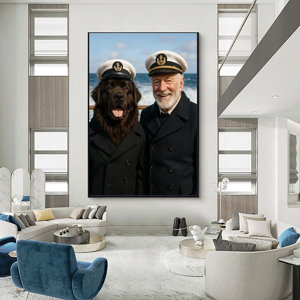 Custom Pet Owner Portrait Canvas Print Poster Fun Dog Cat Picture Modern Retro Wall Art Personalized Home Decor Gift For Father