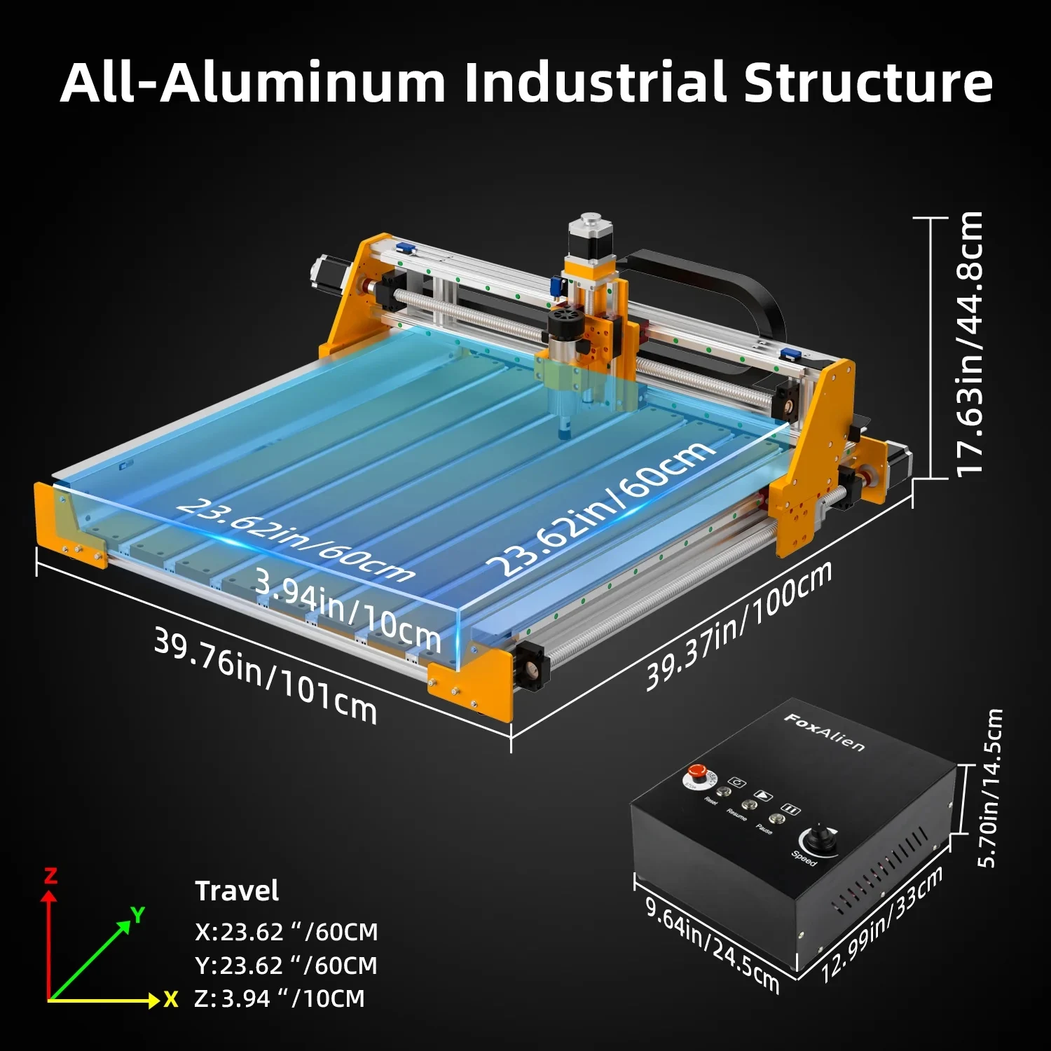 FoxAlien VastoXL 6060 Enrutador de madera CNC con motores paso a paso Nema23, fresadora de metal con tornillos de bolas y rieles lineales de 3 ejes