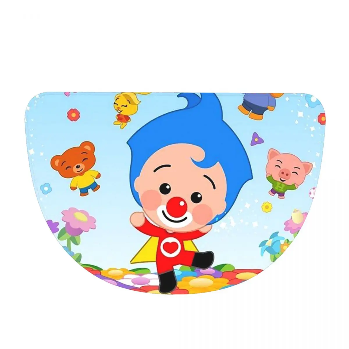 Clown Plims Soft Flannel Half Round Doormat Non Slip Bathroom Mat Absorbent Floor Carpet for Laundry Room Bathroom