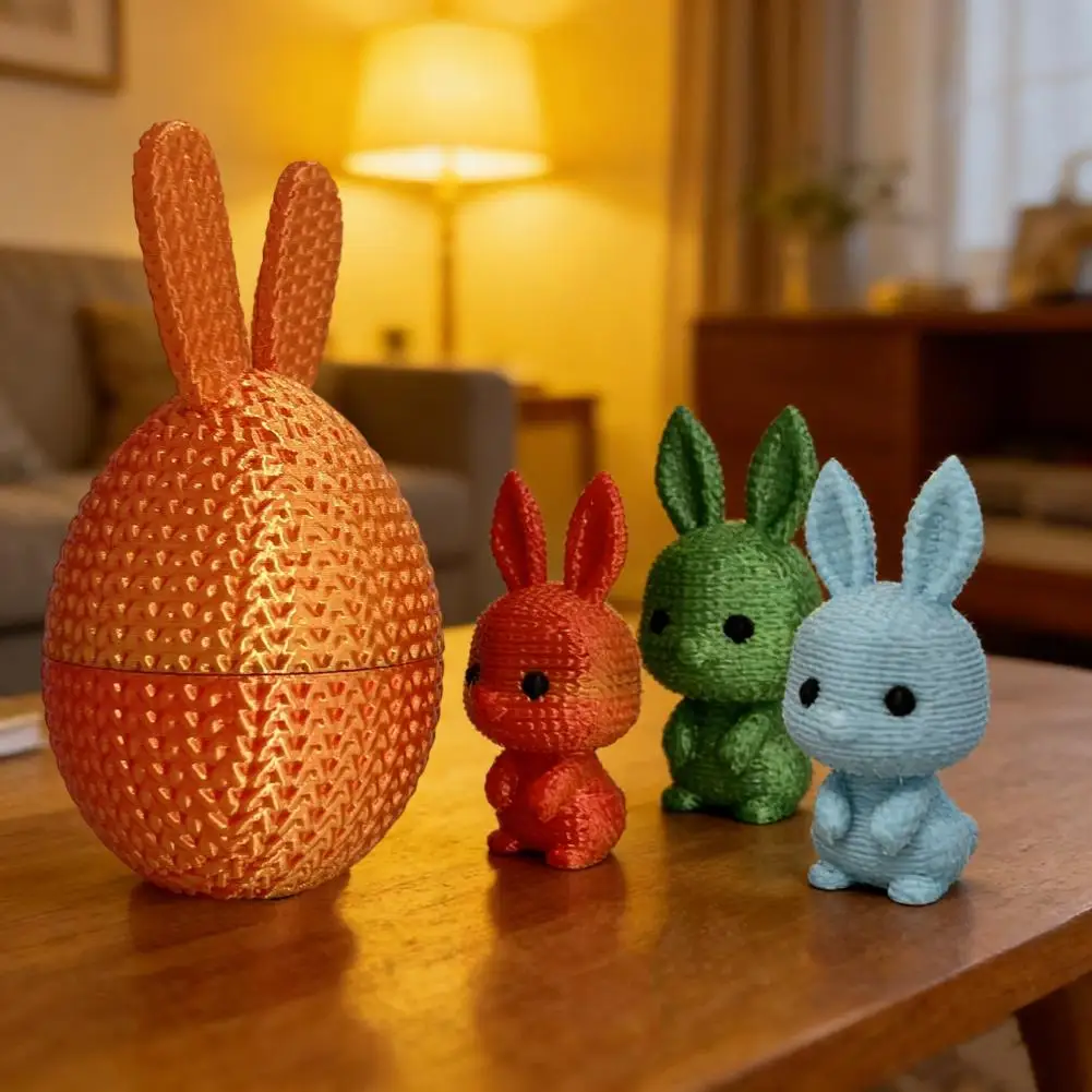 Gradient Color Easter Decor 3d Printed Easter Bunny Egg Prefilled Easter Basket Stuffers Decorative Bunny Egg for Home Office