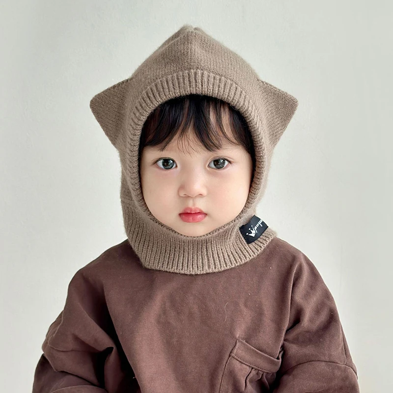

Зимняя детская цельная шапка-шарф, детская шерстяная вязаная шапка, 6-24 м, защита шеи и ушей, пуловер, теплая детская шапочка с капюшоном