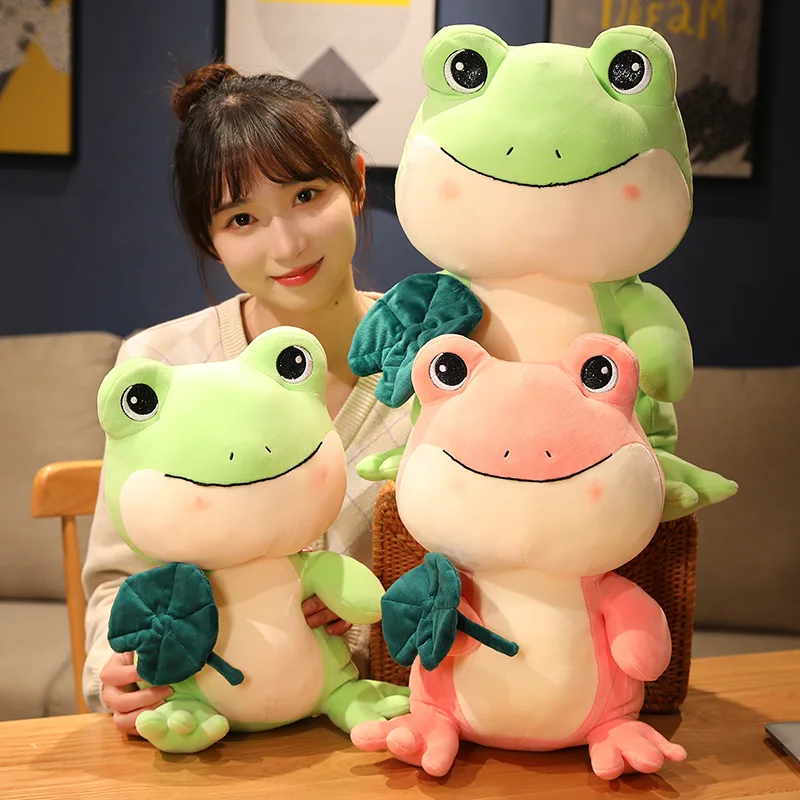 25-45cm Green Pink Frog With Lotus Leaf Plush Toys Cartoon Animal Doll Stuffed Soft Pillow for Children Girls Birthday Gifts