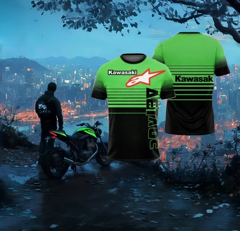

Kawasaki T Shirt Riding T-Shirt Sunscreen Fast Drying Sweat Absorbing 3d Print T-shirt Summer T-Shirt Men's Motorcycle T-shirt