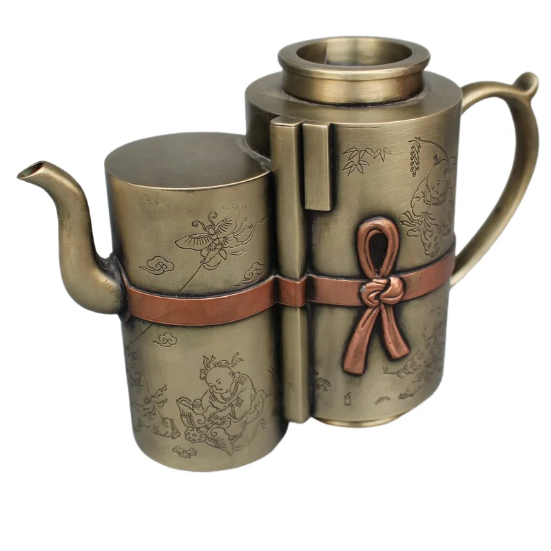 

Cupronickel archaize portable kettle pot hip flask Double circular hand pot of gall bladder