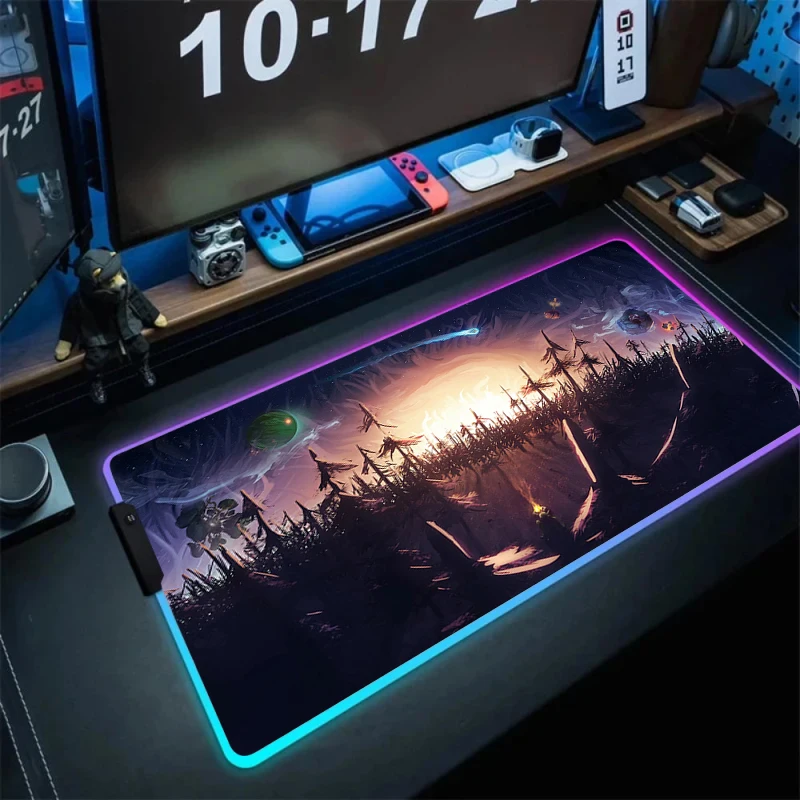 Mousepad RGB Anime Large Mouse Pad Xxl Outer Wilds Backlight Gamer Keyboard Mat Pc Accessories Desk Protector Gaming Mice Mats