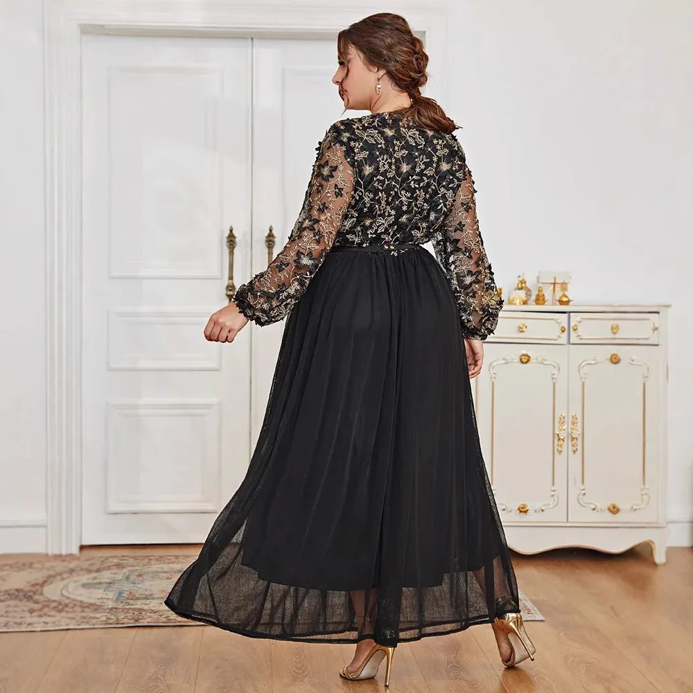 Dress Temperament V-neck Black Splicing Long Middle Eastern Arabic Long Dress 2026 Spring And Summer Trend Temperament