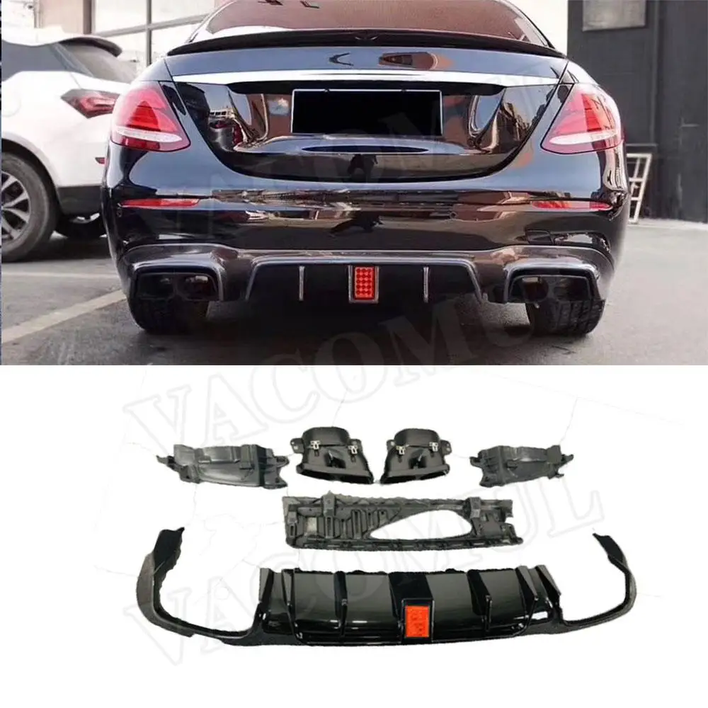 

VACOMUL For E Class ABS Rear Bumper Lip Light Diffuser with Steel Exhaust Muffler Tips for Benz W213 E200 E300 E63 AMG 2017-2019