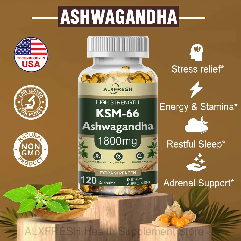 

Ashwagandha Capsules for Stress Relief, Focus, Brain, Energy Support, Sleep Health Supplement