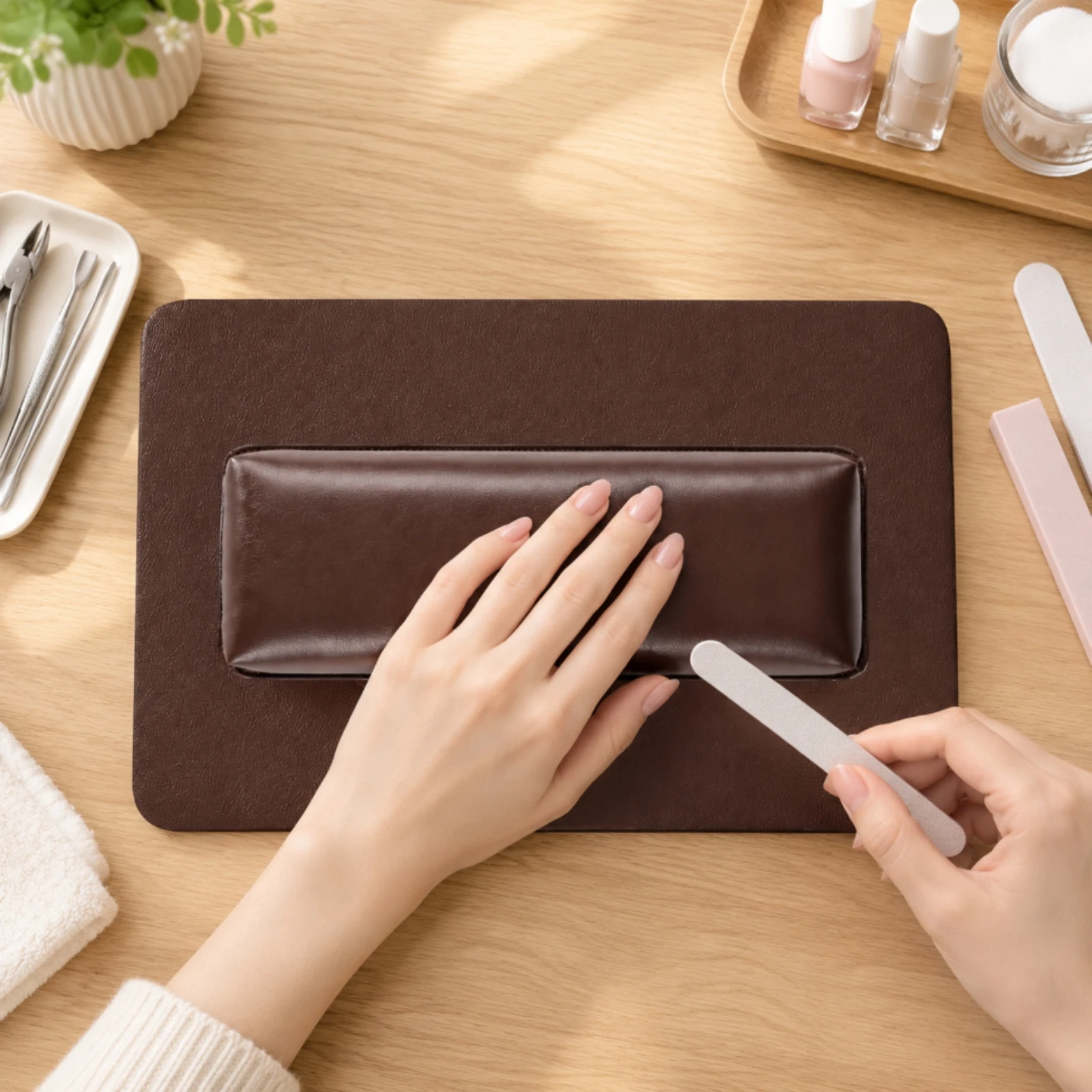 Manicure Hand Rest with Table Mat Padded Leather Manicure Hand Rest Nail Cushion Pad Soft Comfortable for Salon Owners