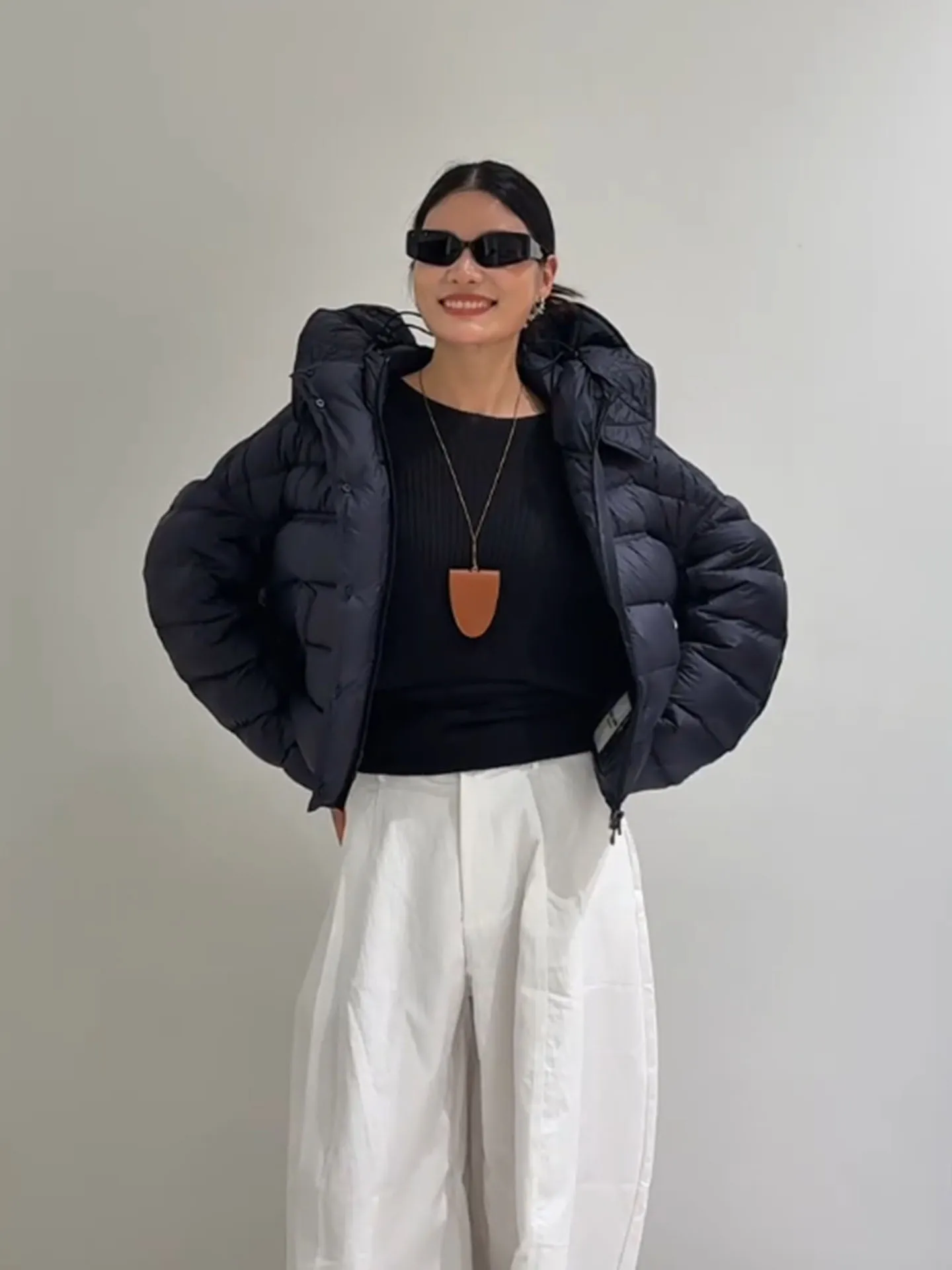 Sli Bla Hooded ort down Jaet Women's 2025 Winter New Sle Bread Puff Coat High Waist Regular Fit Commute Sle