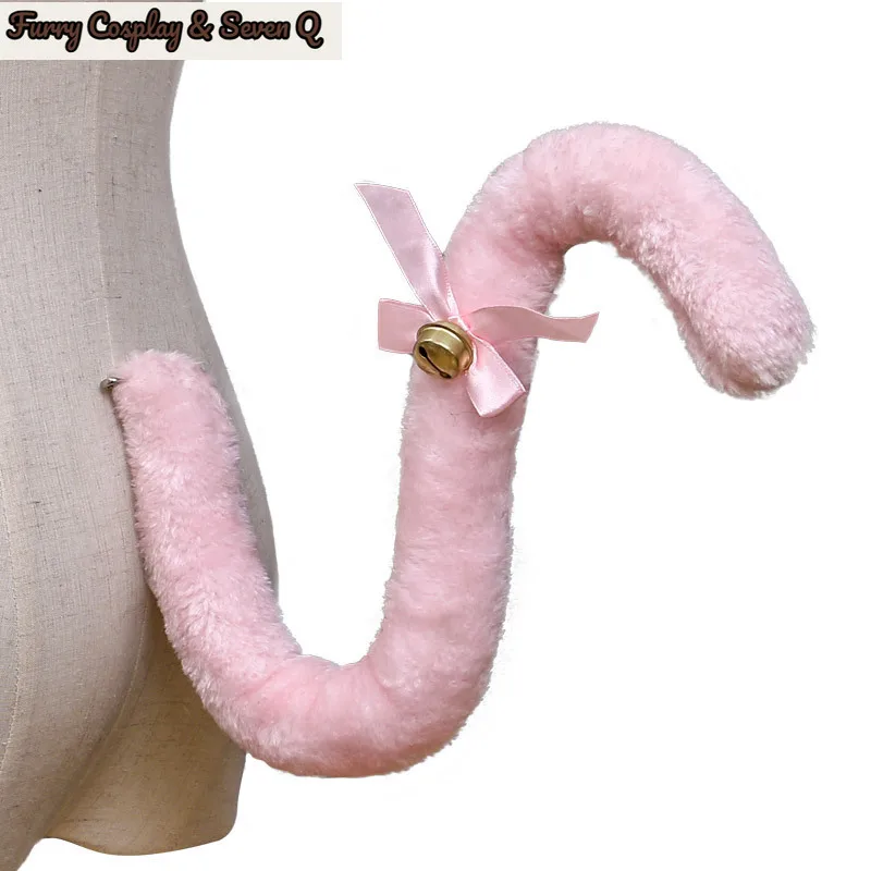 Animal Plush Cat Tail Cosplay Anime Lolita Girl Maids Cute Beast Bells Tail Handmade Accessories Party Costume Props