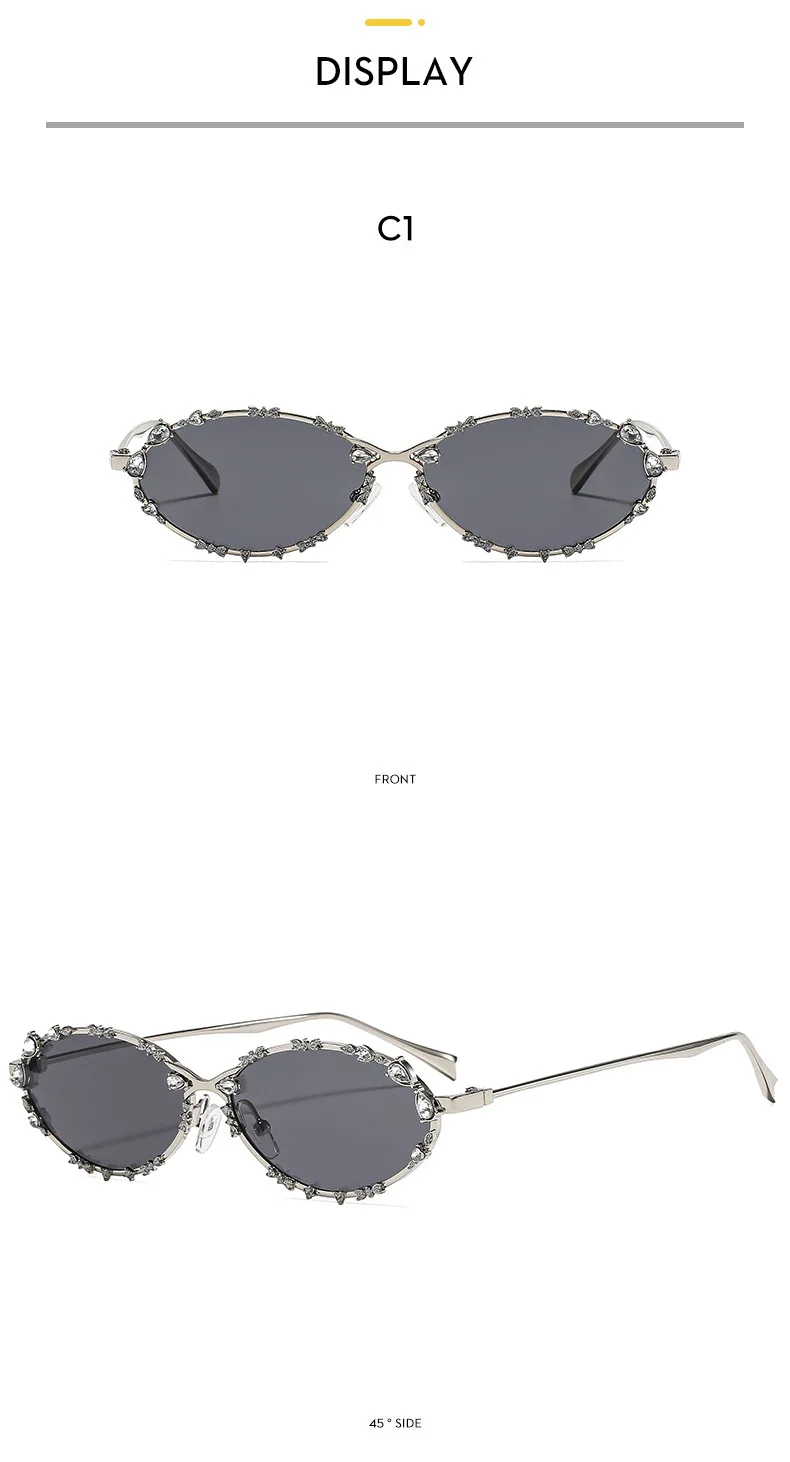 Neue Luxus-Diamant-Sonnenbrille für Damen und Herren, Ovale Strass-Sonnenbrille, Trendige Personalisierte Metallrahmen-Fahrbrille – Detail 13