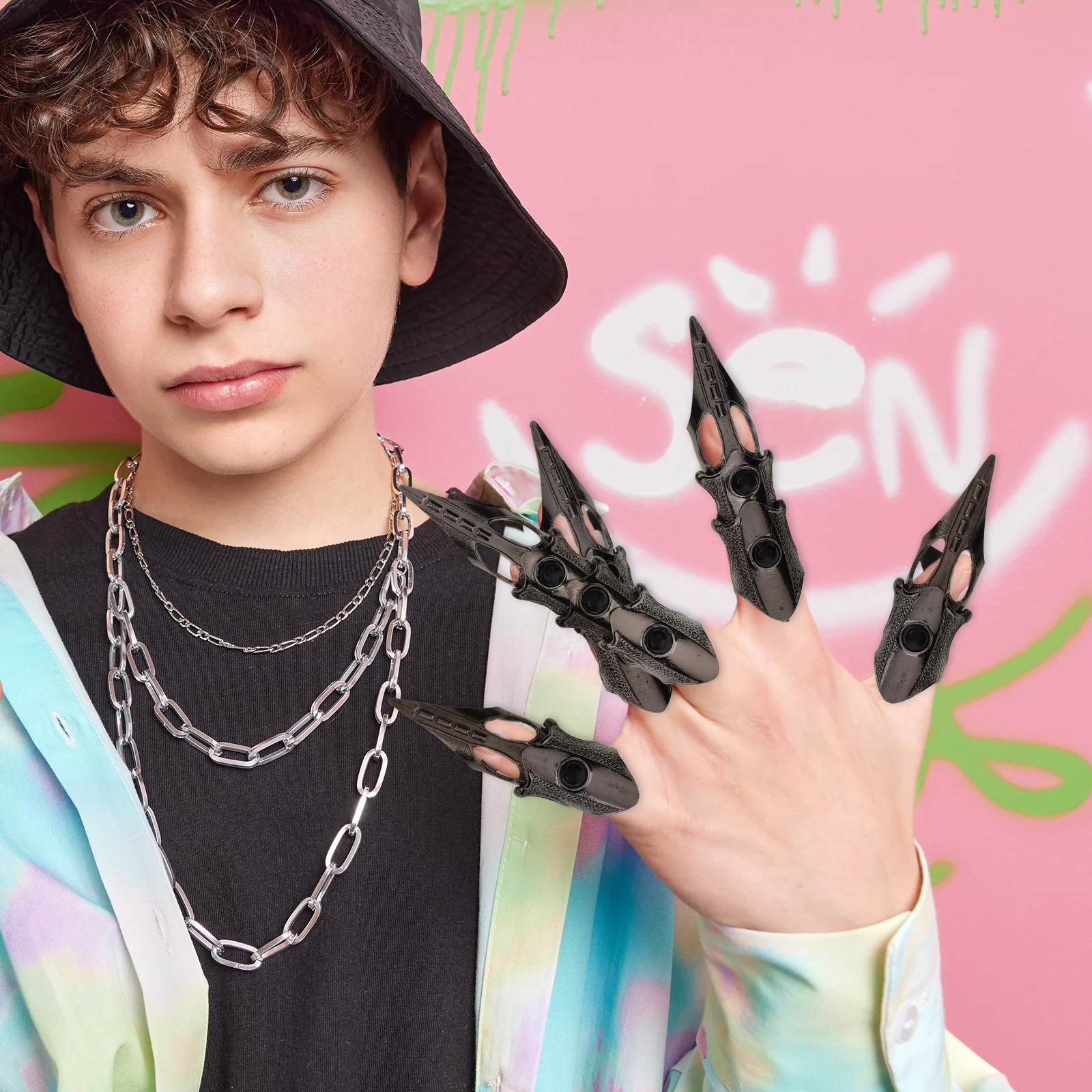 

5Pcs Full Finger Punk Rings Men Joint Claw Rings Halloween Cosplay Statement Jewelry Punk Finger Ring