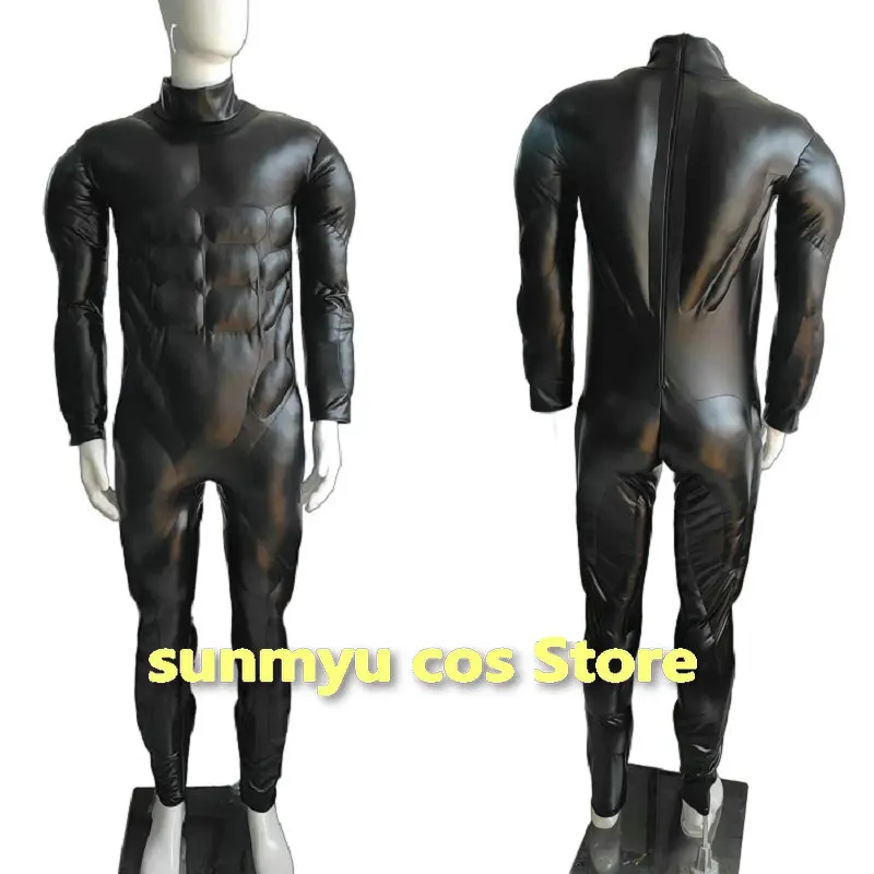 Schwarzer PU-Muskel-Body, Cosplay-Kostüm, individuelle Größe, elastischer PU-Body