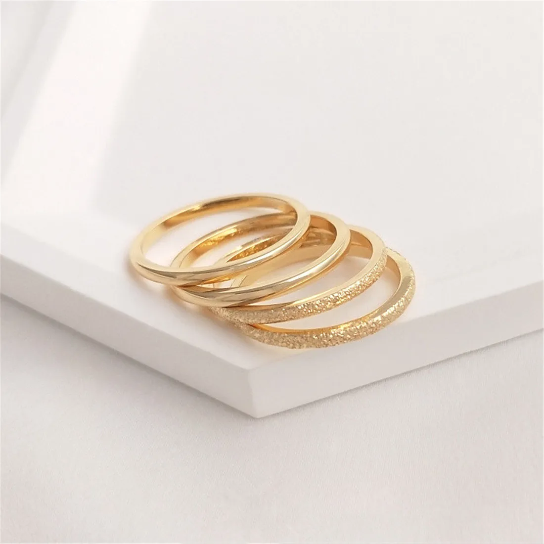 14K Ring Pack Real Gold Sparkling Sand Ring with Bright Face Fashionable and Minimalist Wind Net Red Not Fading Combination Ring