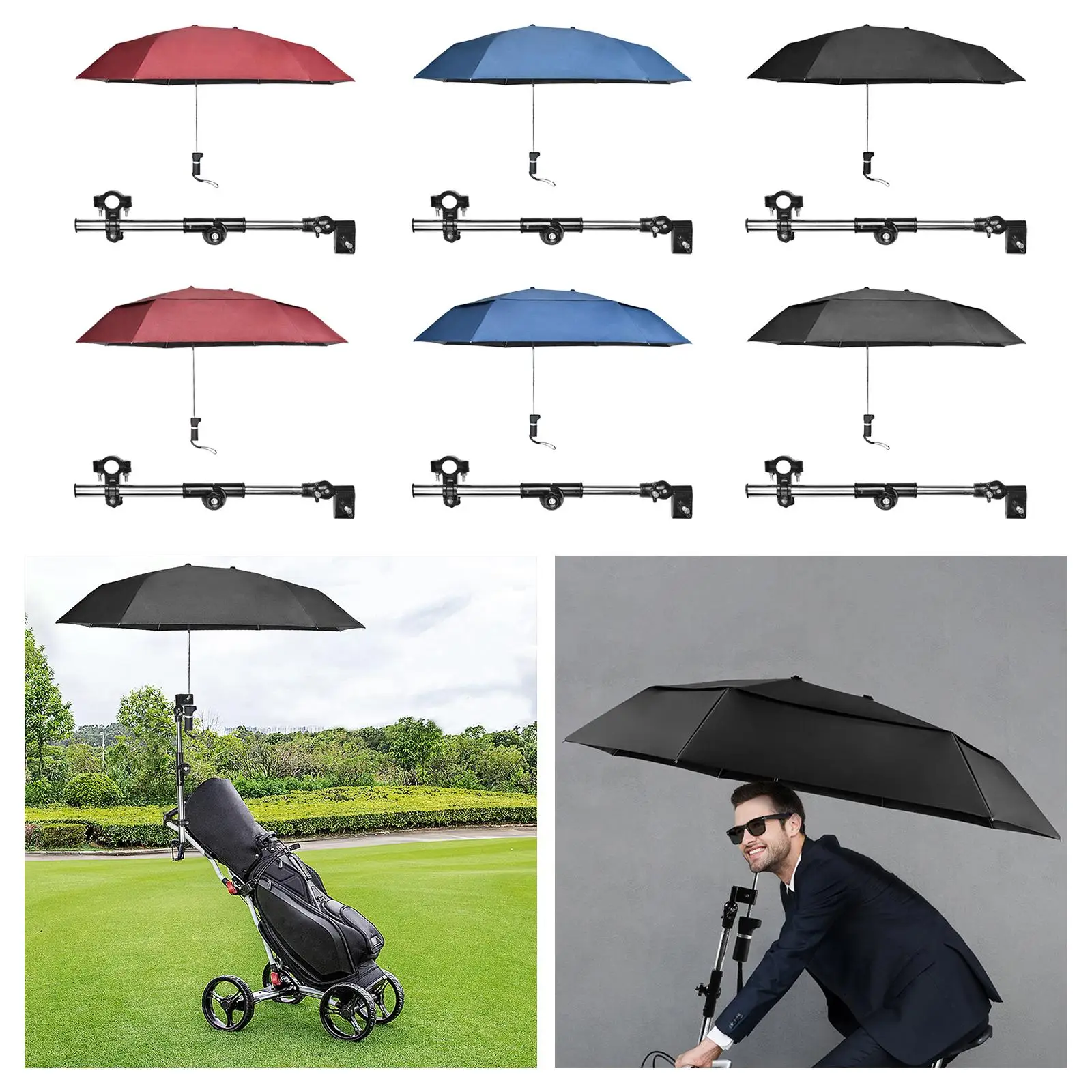 Chair Umbrella with Universal Clamp Portable Sun Protection Clip on Umbrella for Golf Cart Wagon Patio Chair Bleacher