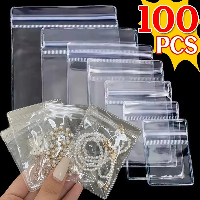 20/100Pcs Clear PVC Self Sealing Bags for Jewelry Packaging Transparent Pouch Multiple Sizes Tear Resistant Lightweight for Ring