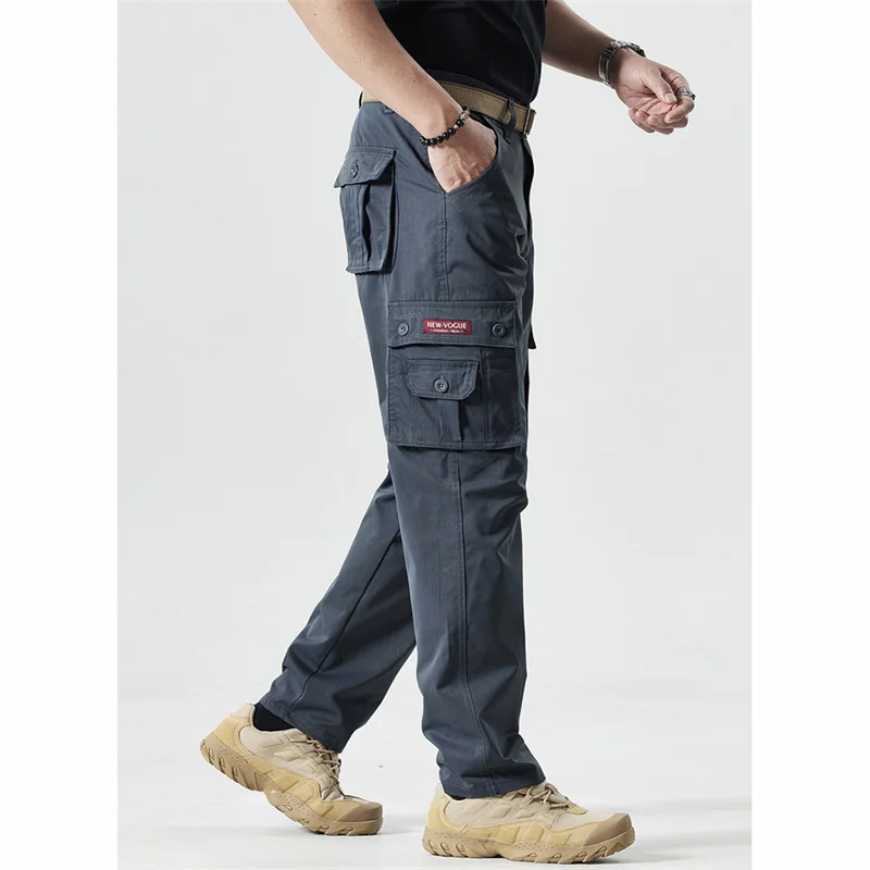 조수 남성용 카고 바지 멀티 포켓 캐주얼 바지 남성용 스트레이트 슬랙스 롱 바지 대형 36 38 바지 블랙 카키